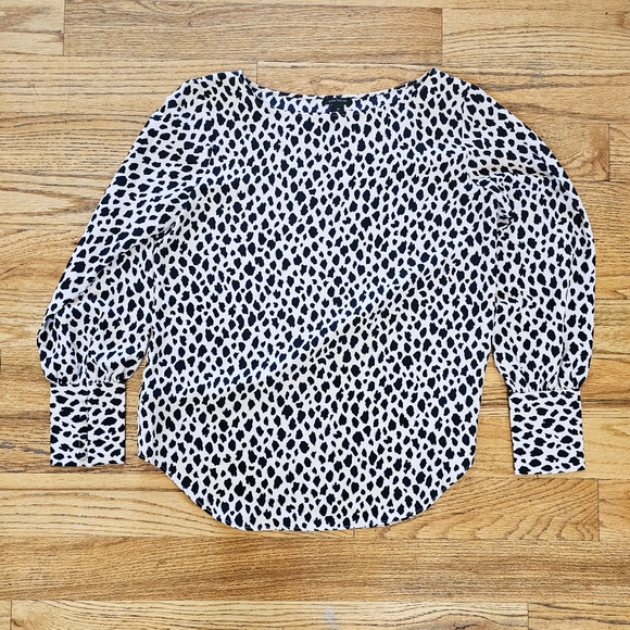 Ann Taylor Size XS Animal Print Blouse Relaxed Fit Chiffon Black and White - Picture 1 of 6